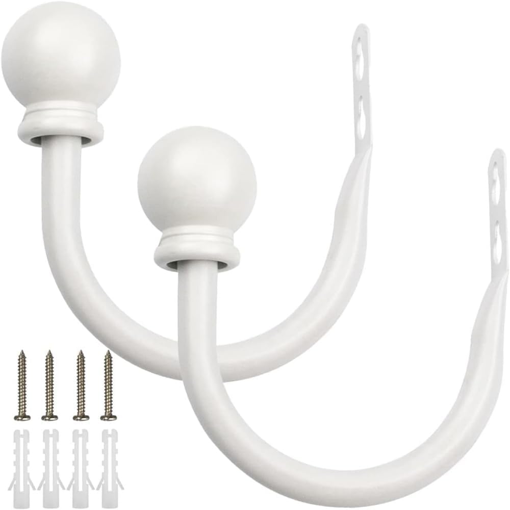 2 Pcs Curtain Holdbacks Metal Tie Backs Curtain Holders for Wall Decorative Curtain Holdback U Shaped Curtain Hooks Holder (L,White), CLGG-01