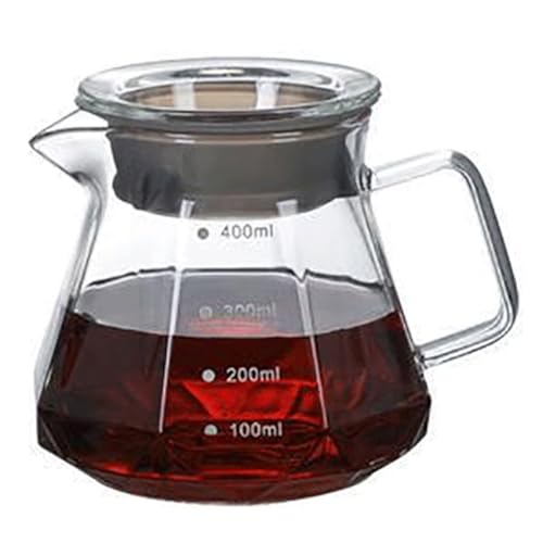 Glass Coffee Server for Drip Coffee Maker, Diamond Fashion Design Glass Coffee Carafe, Coffee Pot with Lid, Clear, 400ml(13.5oz)