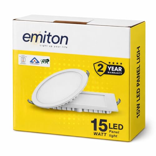 Image of EMITON LED Slim Panel Light | 15W Round Ceiling Panel Lamp | Natural White 4000K | 1500Lm LED Output | Aluminium Body | Indoor False Ceiling Light for Home Office Kitchen Bathroom | White