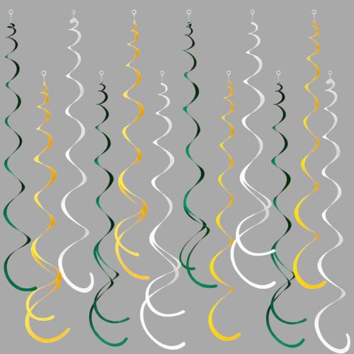 Image of 36 Pcs Green Yellow White Hanging Swirl Decorations Felt Swirl Streamer Spiral Ceiling Garland Banner for Graduation Birthday Wedding Retirement Spring Summer Garden Party Decor Supplies