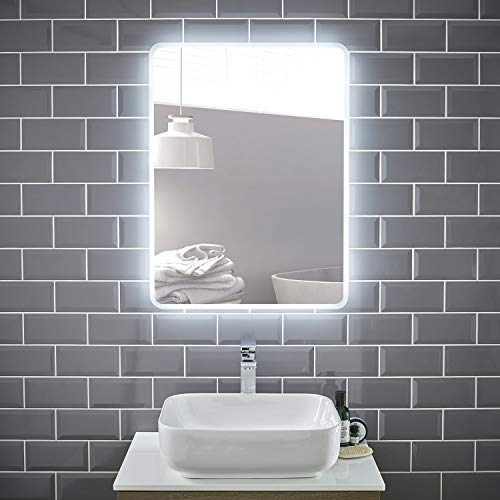 Pebble Grey™ Globe Illuminated LED Bathroom Mirror with Concealed Heated Demister Mirror Pad and Motion Sensor Switch | 600 x 800 | IP44 Rated | 10 Year Guarantee