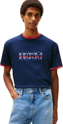 Image of Tommy Jeans Men's TJM Reg 1985 DNA Graph Ss T Ext Dm0Dm22307 S/S T-Shirt, Blue (Dark Night Navy), M