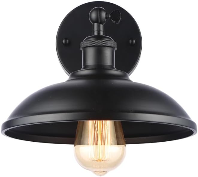 Vintage Black Wall Sconce Light, 1-Light Switch Farmhouse Wall Lamp, Industrial Pull Chain Wall Light Fixture for Living Room Bedroom Bathroom Kitchen Hallway Doorway (Shade-24cm)