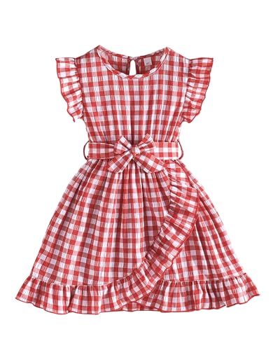 LKUSJMIS Toddler Girl Gingham Dresses 3T 4T Girl Clothes Summer Outfits Short Sleeve Toddler Red Plaid Dress Causal Gifts Party Swing Sundress 3 4 Year Old