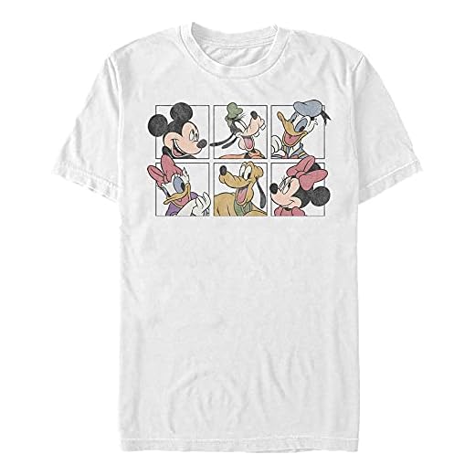 Disney Men's Characters Mickey and Friends Grid T-Shirt, White, Small