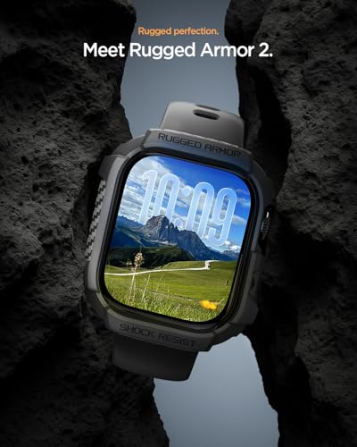 Image of Spigen for Apple Watch Series 11 Case, Rugged Armor Compatible with Series 11 /10 42mm Durable Protective TPU Flexible Shock Proof Military Grade Bumper - Matte Black