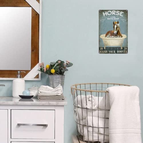 Horse Bathroom Retro Metal Tin Sign, Horse Bath Soap Bubble Poster Vintage Toilet Cave Bar Home Bathroom Wall Decoration Sign 8X12 Inches #TOP2