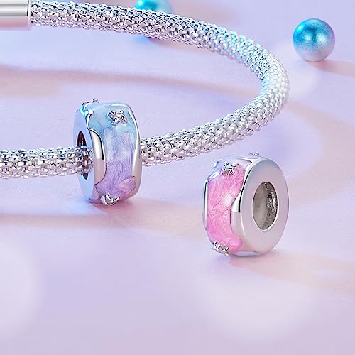 Colorful Beads 925 Sterling Silver Bead Charms White Gold Plated Colorful Cubic Zirconia Charms For Bracelet Necklace Birthday Mother's Day Thanksgiving Jewelry Gift For Women Girls #TOP4