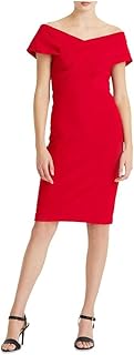 Lauren Ralph Lauren Crepe Off-The-Shoulder Cocktail Dress Lipstick Red 14