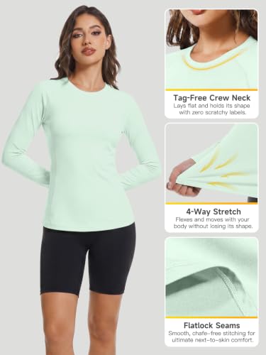 Image of Womens Long Sleeve Compression Shirts Sun Protection Workout Underscrubs | UPF 50+ breathable UV SPF rash guard, Moisture wicking dry fit cooling undershirt, Snug stretch tops for gym & daily wear