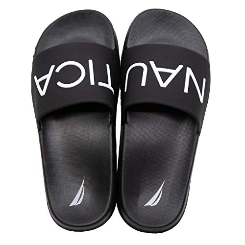 Nautica Women's Athletic Slides, Sandals, Shower Shoe, Fashion Slide-Life Boat-Black-8 #TOP3