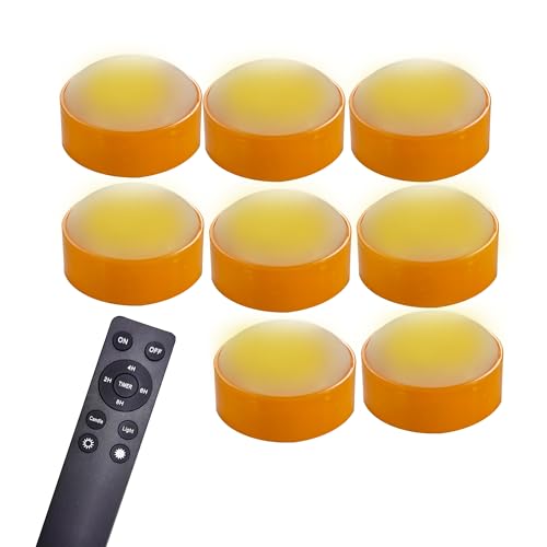 Image of CANDLE CHOICE Halloween LED Pumpkin Lights with Remote Timers Battery Operated Jack-O-Lantern Lights Bright Flickering Flameless Electric Candles for Halloween Decorations Gifts Orange Color 8 Pack
