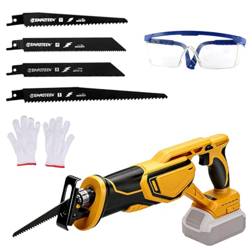 Cordless Reciprocating Saw for Dewalt 20V, Brushless Wood Saw with 4 Blades, Safety Gloves & Goggles, Electric Saws to Cut Wood,4 Variable Speed 0-3500 SPM,Recipro Kit for Metal PVC (No Battery)