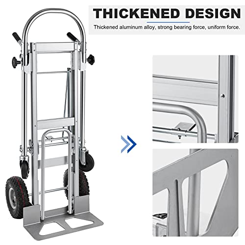 Topdeep 3In1 Aluminum Hand Truck,Convertible Hand Truck Dolly Large Size 1000 Lb Capacity, Utility Cart Converts From Hand Truck To Platform Cart With 10" Hi Tech Rubber Wheels #TOP4