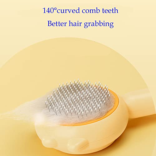 2023 New Pet Hair Cleaner Brush, Cat Grooming Brush Long or Short Hair Cats Dogs Pet Massage Brushes, Self Cleaning Slicker Comb for Kitten Removes Tangles Loose Fur (Yellow)