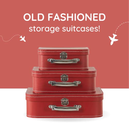 Vintage Suitcase Décor: Set Of 3 Decorative Cardboard Storage Boxes, Small Cardboard Sweet Boxes, Luggage Décor, Paperboard Suitcases, Photo Boxes With Lids - Rich Red Nesting Storage Box #TOP2