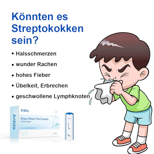 Anbio 2x Strep A Test - Streptokokken Schnelltest mit Rachenabstrich - Heimtest zum Nachweis des Gruppe-A-Streptokokken-Antigens