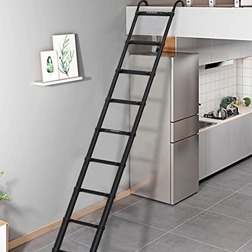 Black Telescoping Ladder 12.5Ft Extension Ladder Telescopic Ladder Loft Attic Collapsible Ladder With 2 Detachable Hooks Adjustable Height Safety Lock For Roof Rv Indoor Outdoor En131 Safe Standard … #TOP6