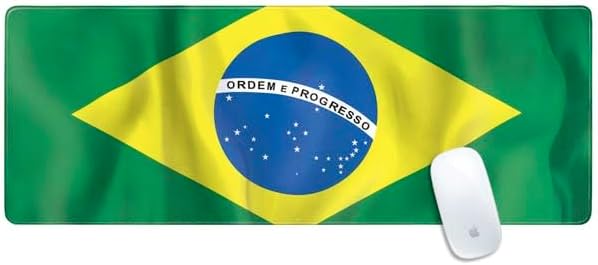 Skinit Small Gaming Mouse Pad - Brazil Flag Design with Stitched Edges, Waterproof, Non-Slip Rubber Base, Desk Mat for Keyboard & Mouse, 12.6" x 11" inches