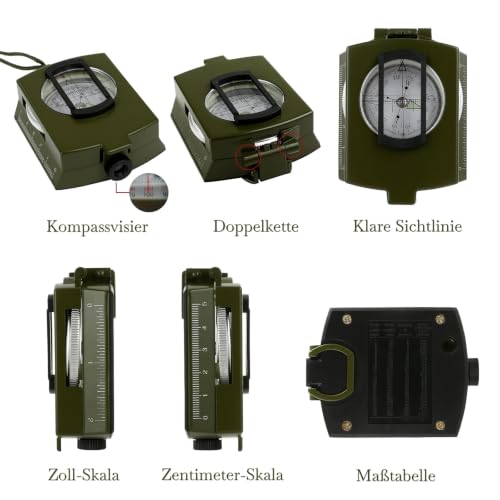 GWHOLE Kompass Militär Marschkompass mit Tasche für Camping, Wanderung, deutsche Anleitung