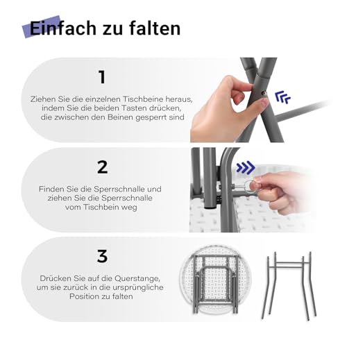 Byliable Stehtisch klappbar Ø 70 cm rund, Bartisch & Bistrotisch Outdoor, hoher Klapptisch in Barhöhe, tragbarer Cocktailtisch mit abnehmbaren Beinen für Innen- und Außenbereich, Weiß