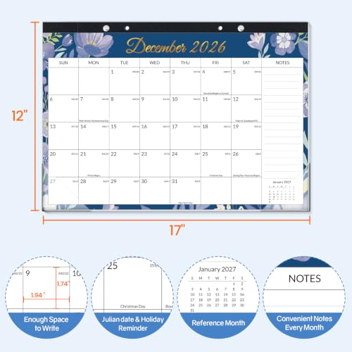 Image of SUNEE Desk Calendar 2027 - 17 inch x 12 inch Desk Pad Calendar, 18-Month Monthly Planner Oct. 2026 - Mar. 2028, Desktop Calendar with 308 Planner Stickers, Plastic Protective Corners for Office, School and Home, Floar