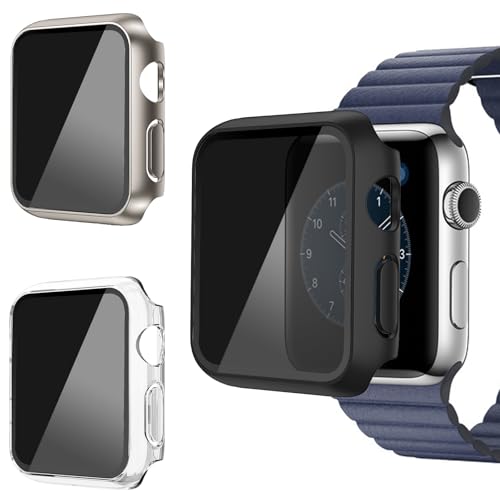 Image of AOKUTDA 3 Pack Hard PC Case Compatible with Apple Watch Series 3/2/1 42mm,30°Anti Spy Privacy Tempered Glass Screen Protector with Ultra-Thin Full Coverage Bumper for iWatch Accessories(3 Black,42mm)