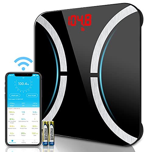 Atrilly Body Fat Scale, Digital Bathroom Scale Bluetooth Smart Weight Scale Wireless Body Composition Monitor for Weight,BMI,Water,BMR,Muscle Mass