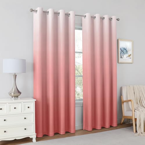 HOMEIDEAS Coral Pink Ombre Blackout Curtains 52 X 63 Inch Length Gradient Room Darkening Thermal Insulated Energy Saving Grommet 2 Panels Window Drapes for Living Room/Bedroom by HOMEIDEAS - Used condition - Image 8