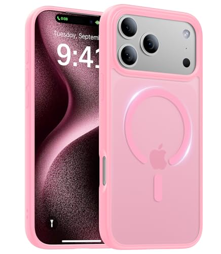 KCQNine Magnetic for iPhone 17 Pro Max Case,[Anti-Slip][Compatible with MagSafe][Military Grade Drop Protection] Shockproof Protective Translucent Matte Phone Case for iPhone 17 Pro Max Case,Pink