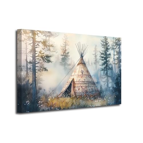 LZIMU Blue Tipi Canvas Art 12x18