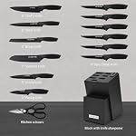 Ensemble de couteaux, 15 Pièces Kitchen Knife Sets avec bloc, Aiguisseur intégré, Lave-vaisselle sans danger, Poignée ergonomique, Cnife Block Set pour l'étuvage, le givrage, le dégivrage & Coupe, noir