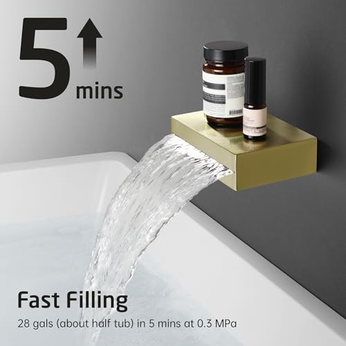 KES Brushed Gold Shower System with Tub Spout, Pressure Balanced Bath Tub Shower Faucet Set Complete with Valve, Shower System with Rain Shower Head with Handheld, XB6305F18-BZ by KES - Image 5