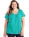 JUST MY SIZE Women's Short Sleeve Shirred V-Neck Tee, Eco Teal, 4X