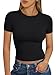 Trendy Queen Womens Short Sleeve T Shirts - Buttery Soft Summer Crop Tops Slim Fit Y2k Basic Tees for Workout Black M