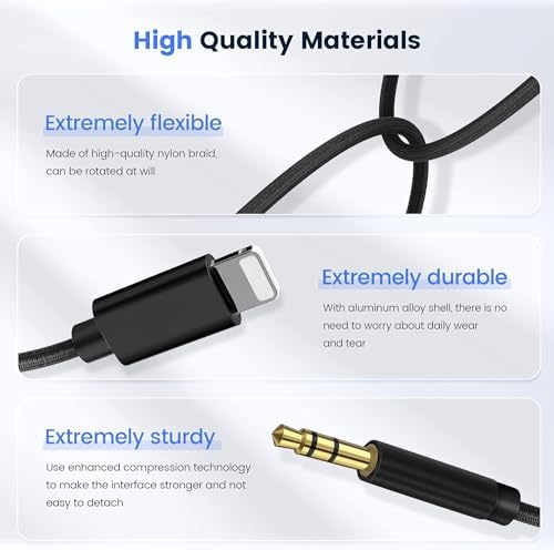 Aux Cable for iPhone in Car 3.5mm Aux Cord Adapter Compatible with iPhone 14/14 Pro/13/13 Pro Max/12/11/Xs Max/Xs/XR/X/8/7 Male Stereo Audio Cable for Home/Car Stereo/Speakers/Headphones-Black(1M)
