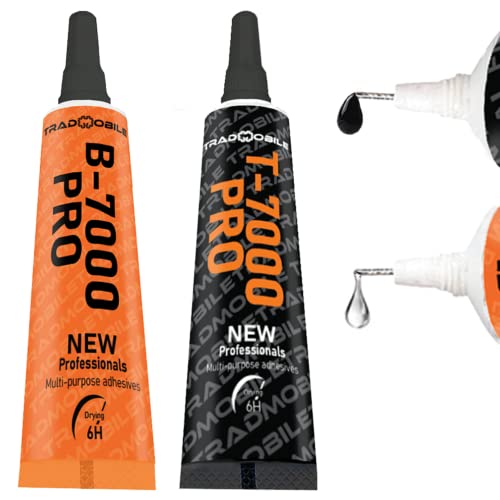 TRADMOBILE Glue B7000 Pro Transparent & T7000 Pro Black New Recipe 6h Drying Super Glue for Phone Repair Smartphone Tablet Jewelry Books Binding Leather Shoes Cards (2x110ML)