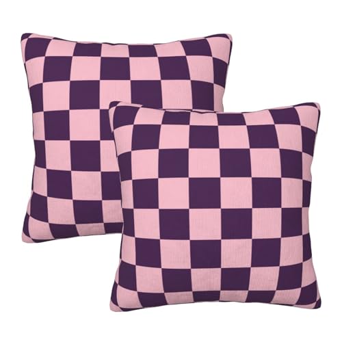 Fiokroo Purple and Pink Checkered Throw Pillow Covers Set of 2 Buffalo Plaid Pillow Cushion Cases Square Pillowcases for Sofa Bedroom Living Room Car, 18 X 18 Inch