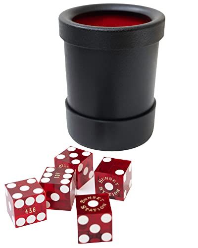 Genuine Las Vegas Casino Dice Set Of 20 W/ 4 Dice Cups - 5 Each Of Red, Green, Blue & Purple Dice Sets - Bicast Leather Dice Cup - Great For Liars Dice, Yahtzee, Farkle Game Or Casino Night #TOP1