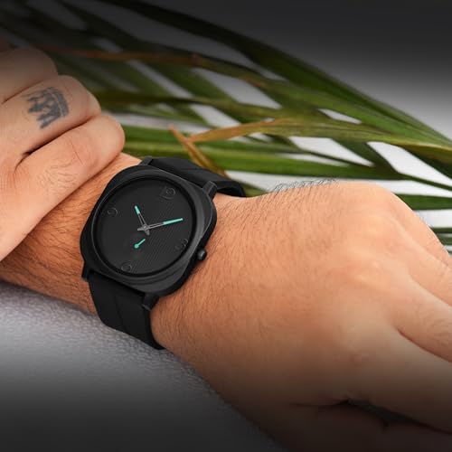 Image of Acnos Men's Minimalist Black Quartz Watch - Modern Fashion Analog Wrist Watch with Silicone Strap and Small Seconds Dial