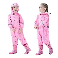 Hovkib Kids One Piece Rain Suit Boys Girls Waterproof Rainsuit Toddler Rain Coat Coverall Pink Dots,2-3 Years