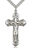 Heartland Store Men's Sterling Silver Textured Crucifix Pendant + 24 Inch Rhodium Plated Chain & Cla