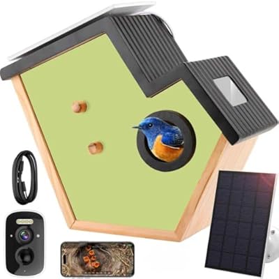 Bird House with Camera,Birdhouses for Outdoors Waterproof Solar Powered, 2K HD AI Camera Recognition for Over 10,000 Species, Real-time Videos & Pictures, Birdhouse Kit for Bird Lovers (Green)