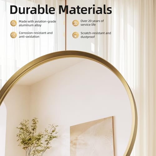 Brushed Gold Large Round Bathroom Mirror for Wall, 30 inch Large Gold Circle Mirror for Wall, New Frame Design, Tempered Glass,Wall Mounted Circle Mirror for Vanity, Entryway, Bedroom by YYXW - Image 4