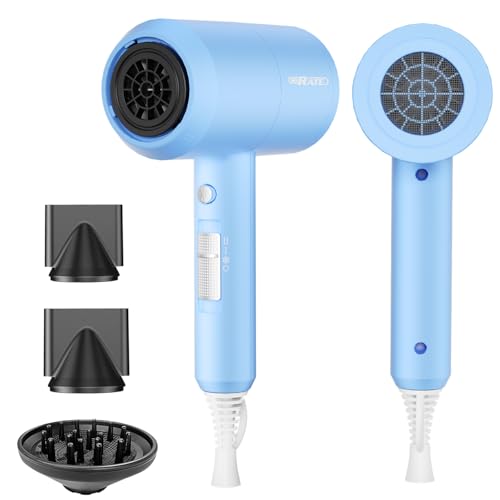 Image of SHRATE Ionic Hair Dryer with Diffuser | Professional Blow Dryer for Curly, Frizzy & All Hair Types | Low Noise & Gentle for Sensitive Hair | Compact & Portable Design for Home, Travel, Women & Men