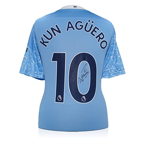 Exclusive Memorabilia Sergio Aguero Signed 2020-21 Manchester City Soccer Jersey #TOP4