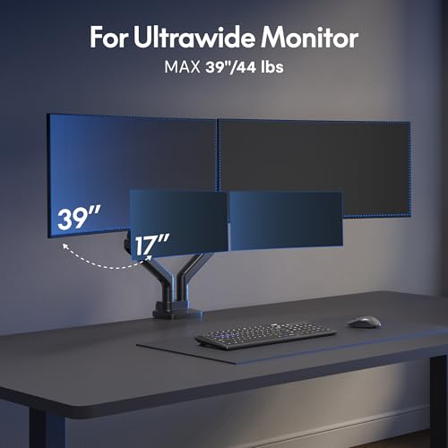Image of FlexiSpot Monitor Stand, Heavy Duty Dual Monitor Arm for Ultrawide Screen up to 39 inch and 44 Lbs, Adjustable Gas Spring Arm with C Clamp & Grommet Base for Gaming Office, 75 /100 VESA Mount, Black