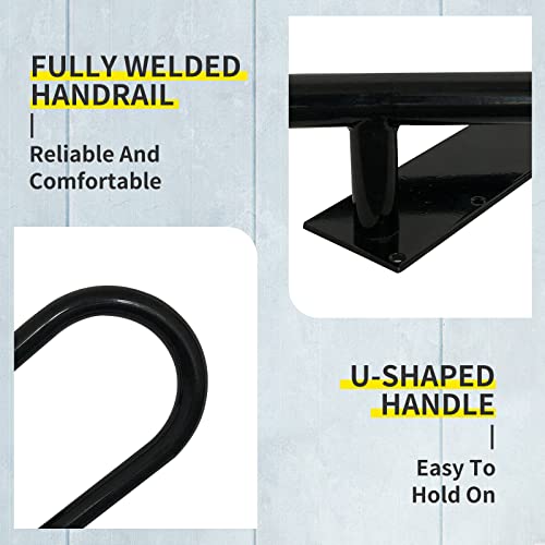 Oval Wall Mount Handrail For Outdoor Steps, Polished Black Railing For Porch, Garage, Door Entrance Stairs And Steps Against The Wall(Dia 1.25", Length 22.8", R) #TOP2