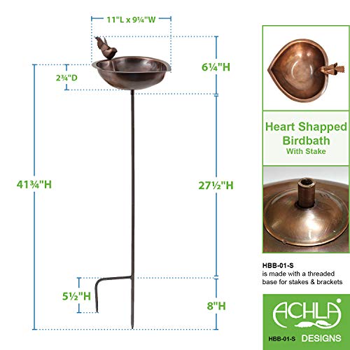 Achla Designs Hbb-01-S Heart Shaped Birdbath Bowl With Stake, Antique Copper #TOP2