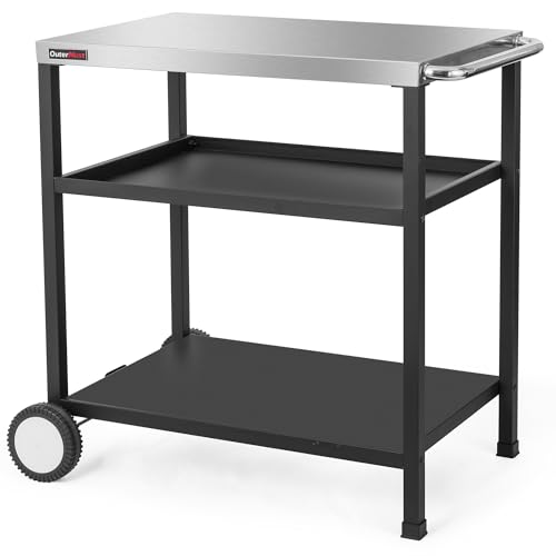 3-Shelf Rolling Outdoor Kitchen Island with Tool Hooks